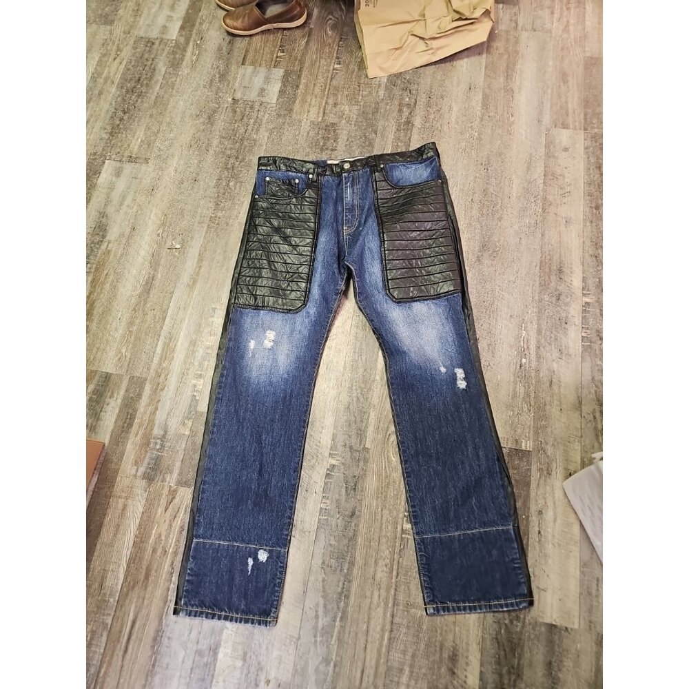 Winchester  Mens Faux Leather‎ Panel Jeans Dark Wash  Blue 40 Long Shooting